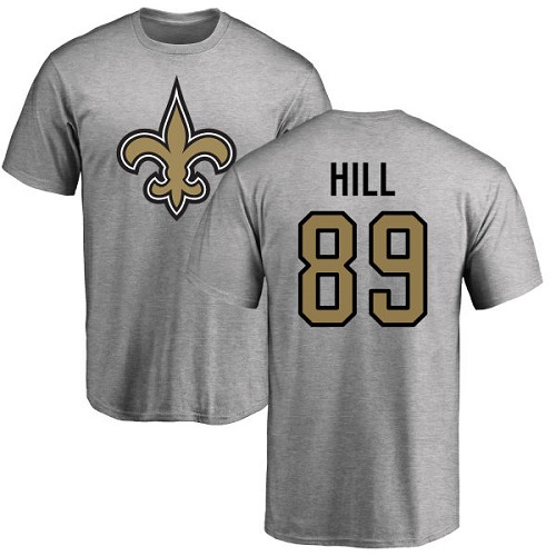 Men New Orleans Saints Ash Josh Hill Name and Number Logo NFL Football #89 T Shirt
